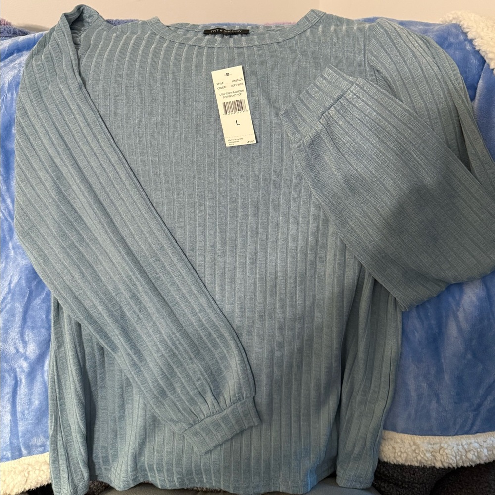 Blue Ribbed Long Sleeve Top